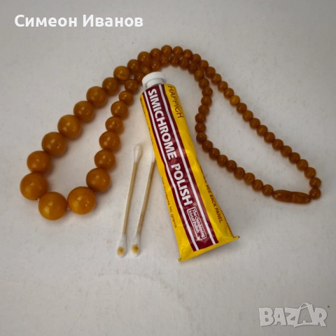 Стар гердан колие бакелит фатуран кехлибарен цвят  #6178, снимка 13 - Антикварни и старинни предмети - 51531504