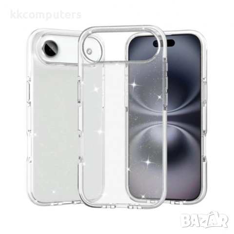 Силиконов кейс Shine 2 mm брокатен, За iPhone 17 Air (6.9), Прозрачен и Протектор