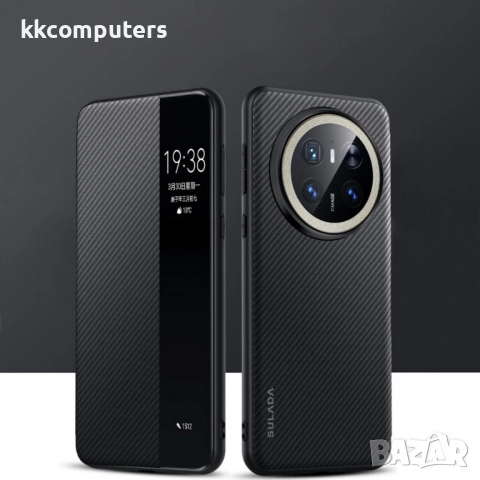 Калъф SULADA Kevlar за Huawei Mate 70 – смарт капак с прозорец, кожена текстура и магнитна функция, 