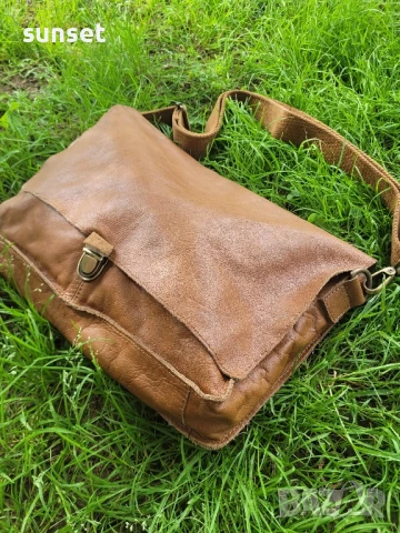 messenger bag ЕСТЕСТВЕНА кожа, кафява чанта работна( лаптоп, документи)
