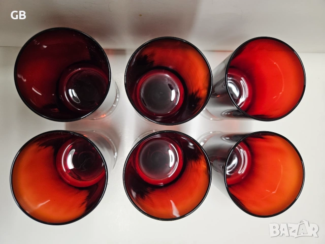 Ретро сервиз френски червени чаши на столче, снимка 5 - Чаши - 53477030