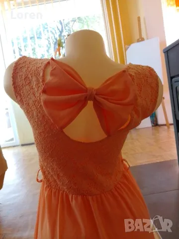 Рокля с дантела и гръб с панделка в прасковен цвят, снимка 9 - Рокли - 47677384
