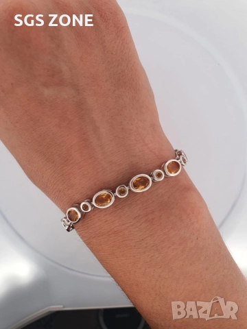 Сребърна гривна 925 с естествен топаз, перидот или цитрин, снимка 4 - Гривни - 52374680