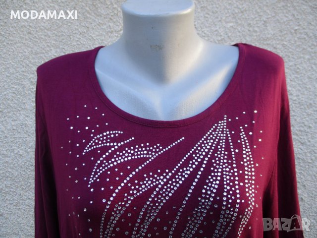 3XL Новa  блуза бордо с кристали , снимка 2 - Блузи с дълъг ръкав и пуловери - 40089563