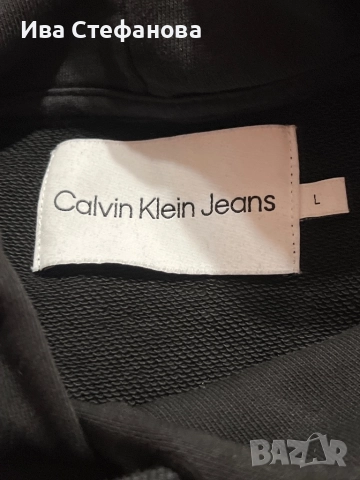 Мъжки черен памучен ватиран оригинален суичър суитшърт черен Calvin Klein качулка  памук памучен, снимка 5 - Спортни дрехи, екипи - 51782012