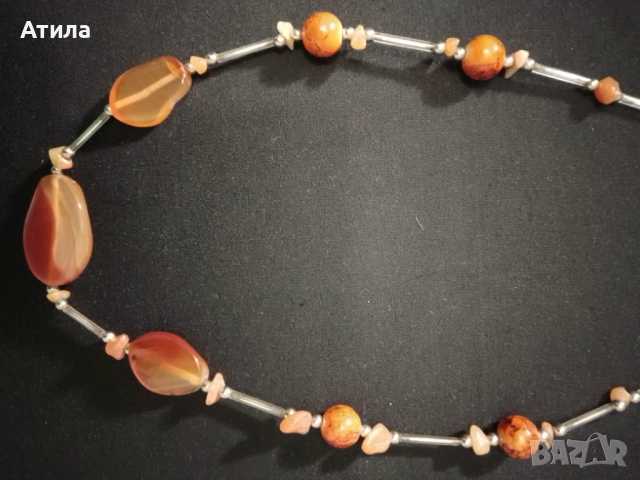 колие оранжев ахат и корнеол, снимка 2 - Колиета, медальони, синджири - 52908151