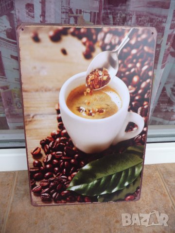 Метална табела кафе на зърна еспресо италианско лъжичка чаша, снимка 1 - Декорация за дома - 43120575
