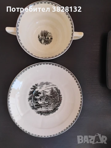 сет за супа - купа с две дръжки и подложна чиния, антикварен, снимка 7 - Антикварни и старинни предмети - 50818463