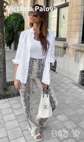 Модерен кожен панталон змийски принт естествена кожа, снимка 13 - Панталони - 49330490