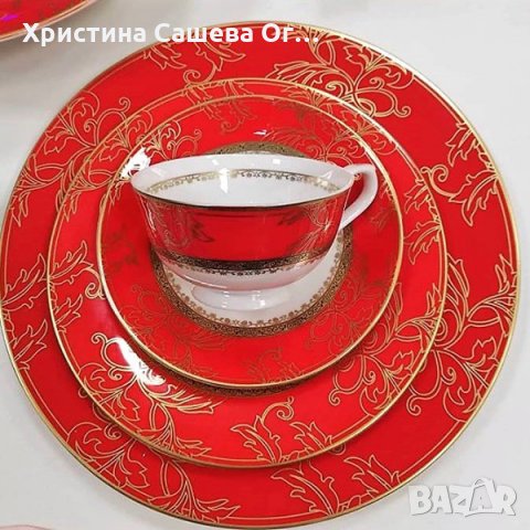     Луксозен комплект чинии за хранене - 18 части червен цвят., снимка 1 - Чинии - 29020634