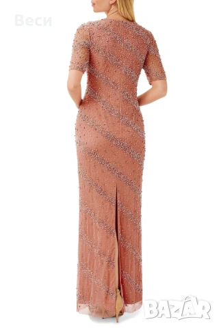 Дълга рокля Aidan Mattox - розова праскова, снимка 2 - Рокли - 53204802