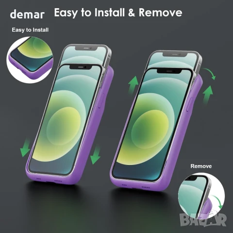Кейс с батерия Feob за iPhone 12/12 Pro (6.1 инча) - 10800mAh, лилав, снимка 7 - Калъфи, кейсове - 50687684