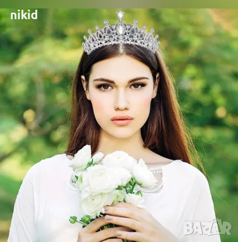 Сребриста сребърна метална корона диадема тиара с камъни детска дамска метална, снимка 7 - Аксесоари за коса - 50103834