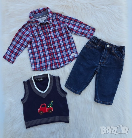 Бебешка риза H&M дънки Next и пуловер 6-9 месеца
