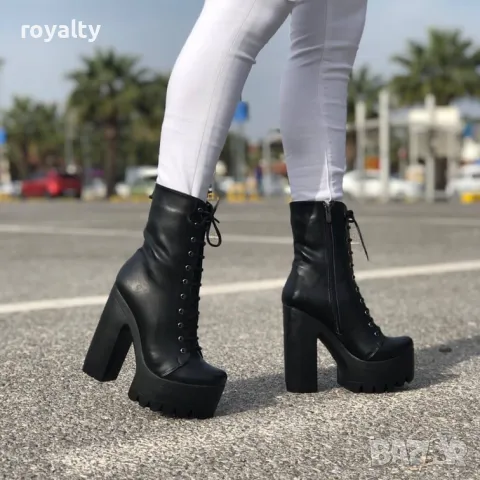 Боти на ток - черна кожа с черно ходило, снимка 4 - Дамски боти - 49893993