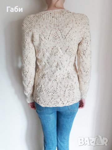 Ръчно плетена блуза, цвят екрю с ажурни мотиви, снимка 8 - Блузи с дълъг ръкав и пуловери - 26678961