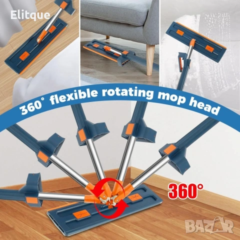 Комплект моп с 360° въртене и сгъваема кофа – Професионално и безконтактно почистване у дома, снимка 3 - Мопове, кофи, четки и метли - 53326484