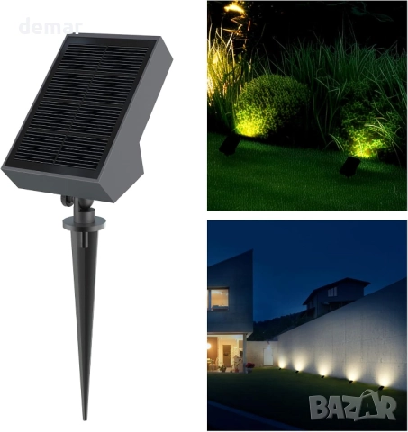 SOTTLOT Соларен LED прожектор за външен монтаж, димируем, топло бяло 3000K, IP65, 1 бр., снимка 8 - Соларни лампи - 51933556