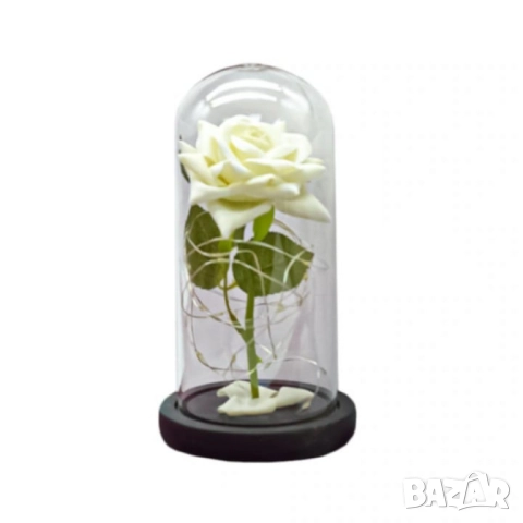 Бяла роза под стъклен купол - Вечна елегантност, снимка 2 - Подаръци за жени - 51852346