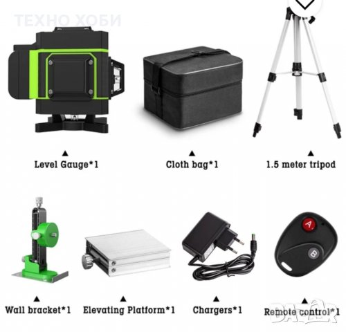 Лазерен нивелир с 2 батерии 16 линии зелен самоневилиращ пълен комплект водоустойчив, снимка 10 - Измервателни инструменти - 37568056