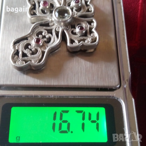 Уникален сребърен кръст с камъни., снимка 4 - Колиета, медальони, синджири - 53521926