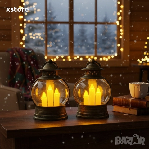 Декоративен коледен фенер с три LED свещи – безопасна и магична светлина, снимка 4 - Декорация за дома - 52796185