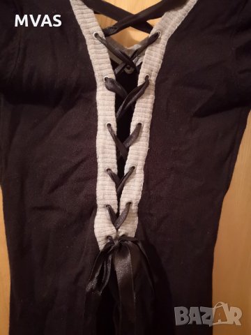  Черна рокля по тялото с връзки на гърба S, снимка 3 - Рокли - 32324789