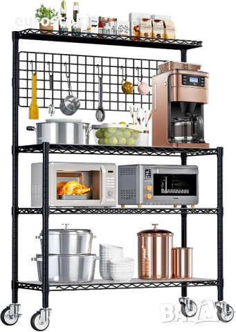 Wooruy Кухненски рафт, стойка за микровълнова фурна с 4 нива, с регулируеми рафтове и 6 S-образни 