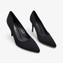 Елегантни дамски обувки на ток - Черен еко велур, заострен връх | 911-01A black, снимка 4