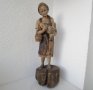 57 см. Момиче с петел Невероятна много стара дървена статуя , снимка 2