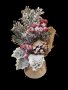 Изкуствен коледен декор с шишарки и борови клонки Modern White Flora в зебло / 25см