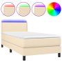 Боксспринг легло с матрак и LED, кремаво, 100x200 см, плат, снимка 1 - Спални и легла - 43236735