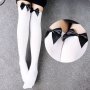 Бели Памучни чорапи с черна сатенена панделка