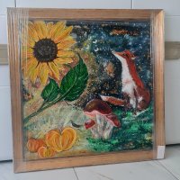 Картина с рамка -Слънчоглед и лисица , снимка 7 - Картини - 43847883