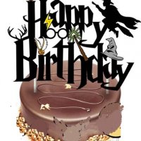 Happy Birthday Хари Потър harry potter черен картонен топер табела украса табела торта, снимка 1 - Други - 33010272