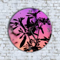 Стенен Часовник - Розово Небе Черни Цветченца, снимка 1 - Стенни часовници - 43199526