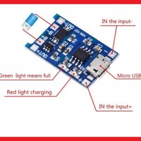 Контролер Литиева батерия Модул зареждане Платка за 5V 1A 18650 TP4056 micro USB +Кутия за  батерии , снимка 4 - Друга електроника - 39460955