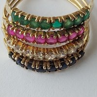 Златен пръстен с рубини, изумруди, сапфири и топази, снимка 3 - Пръстени - 38716397