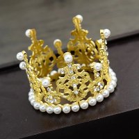 малка сребриста златиста Корона Тиара с перли и камъчета метална за украса декор на торта парти, снимка 5 - Други - 41886438