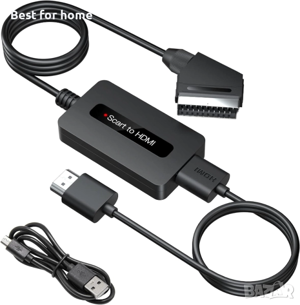 Кабел SCART към HDMI конвертор, мъжки SCART вход/HDMI изход, снимка 1