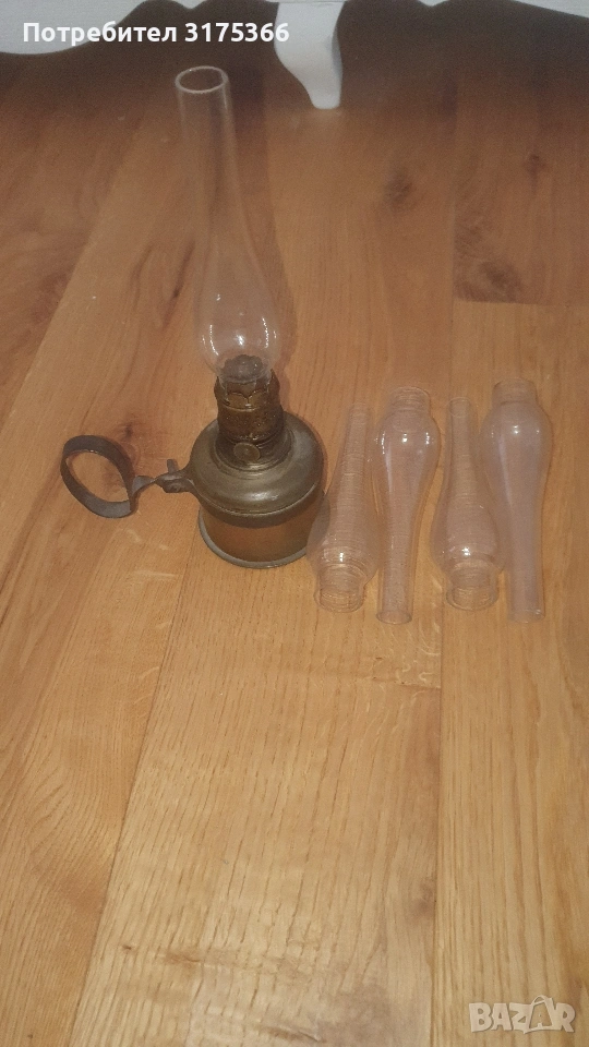 Стара тежка бронзова газена лампа с резервни шишета Войнишко творчество гилза, снимка 1