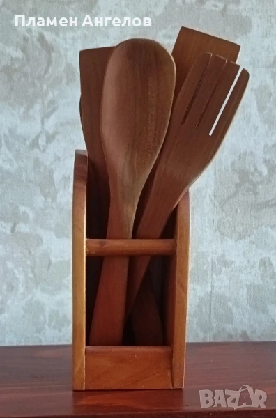 Дървена поставка със пет броя бъркалки. , снимка 1
