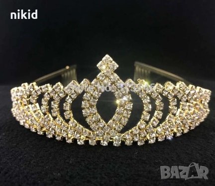 обемна златна Тиара детска дамска корона диадема за коса глава, снимка 1