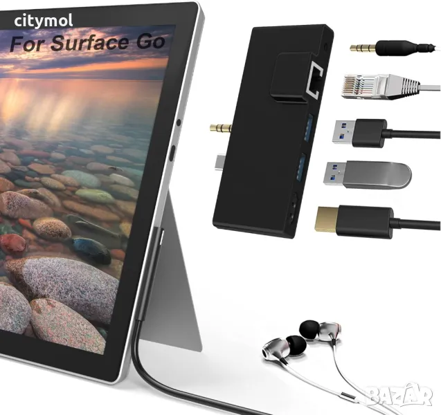 5 в 1 докинг станция Surface Go 3/Go 2/Go, Surface Go, USB C хъб,4K HDMI, 1000M RJ45 Ethernet, 2 USB, снимка 1