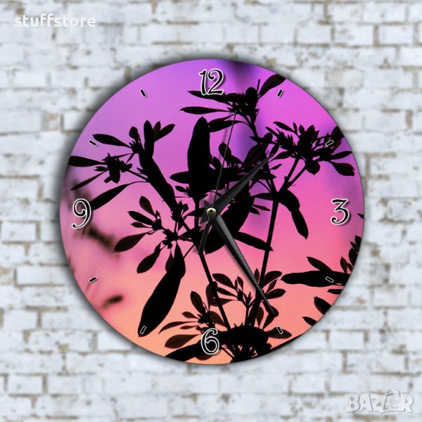 Стенен Часовник - Розово Небе Черни Цветченца, снимка 1