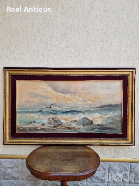 Маринизъм авторска масло платно картина голяма , снимка 1