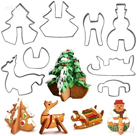 3D Коледни сглобяеми 8 части метални форми резци за бисквитки , снимка 1