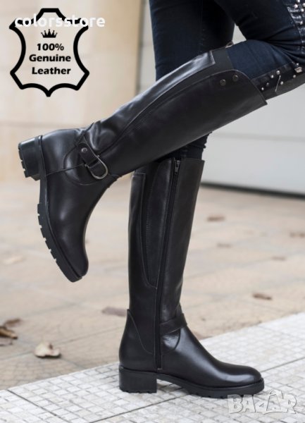 Равни ботуши - черна ЕСТЕСТВЕНА кожа - 3064, снимка 1