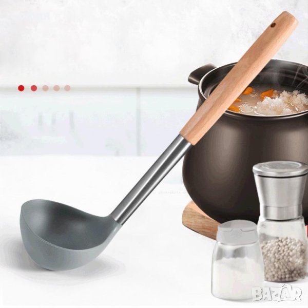 Силиконов черпак с дървена дръжка , снимка 1