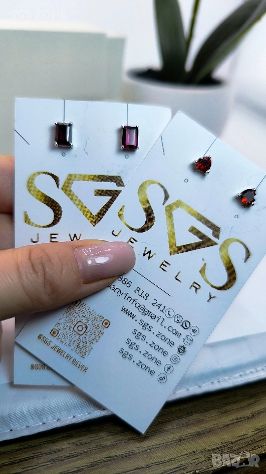 Сребърни обеци с гранат., снимка 1